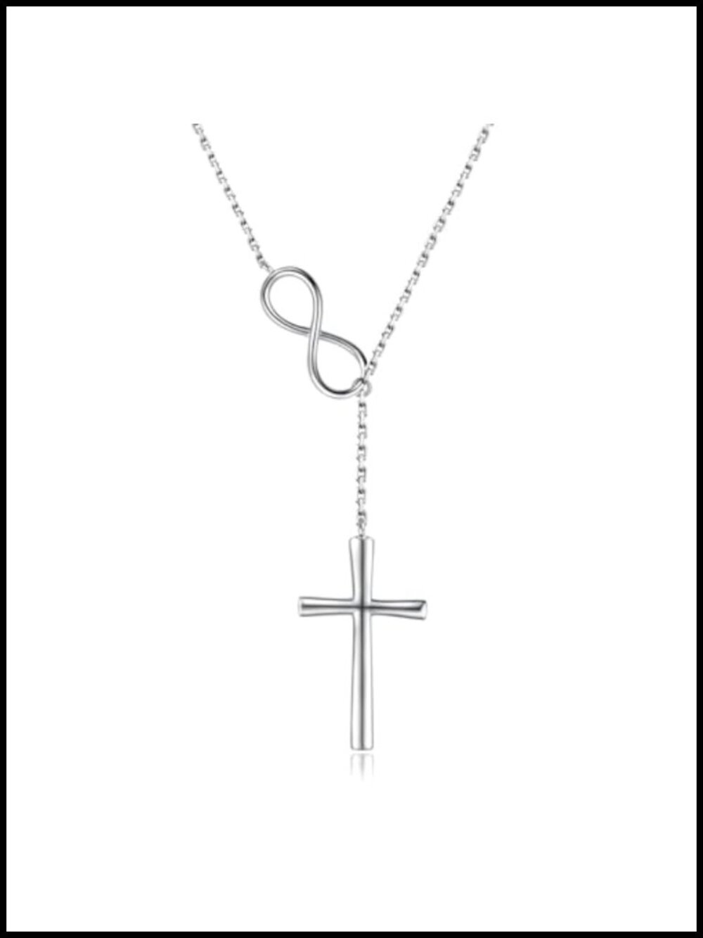 925 Sterling Silver Infinity Cross Lariat Necklace 18-20in Adjustable